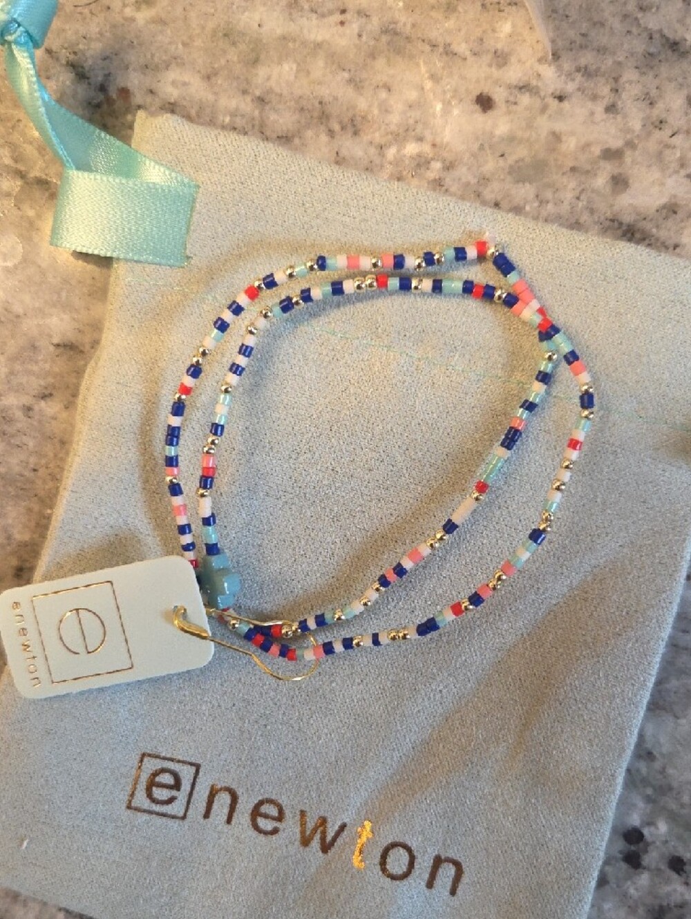 eNewton Beaded Cross Bracelet - Blue, Pink, White Kids Size